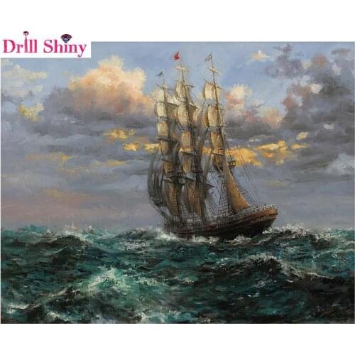 5D DIY Diamond Painting Landscape Sea Boat Embroidery Diamond Painting Cross Stitch Rhinestone Mosaic Painting