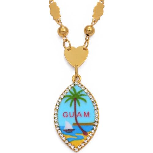 Anniyo Guam Flag Pendant Necklaces for Women Girl Men Gold Color Micronesia Guam Ethnic Jewelry #215306