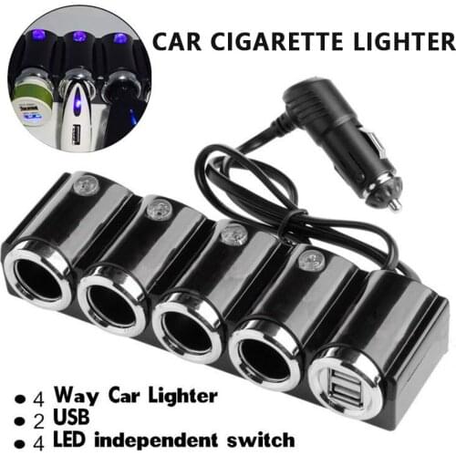 12V/24V Car Charger Dual USB Port 4 Way Sockets Adapter Lighter Splitter USB Car Charger Car Cigarette Lighter Socket Splitter