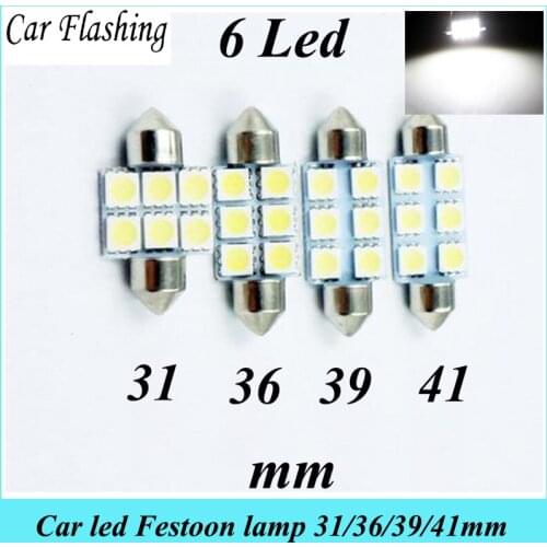 Car Flashing 10Pcs Car Festoon 6SMD 5050 led festoon 31mm 36mm 39mm 42mm LED Festoon light Interior Dome Light Lamp Bulb 12V