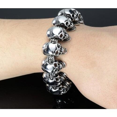 24mm Huge Heavy Vintage Mens Skeleton Skull bracelet Solid Hiphop Titanium Stainless Steel Ghost Punk Biker bangle Jewelry