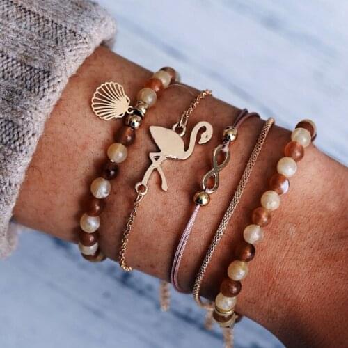 DIEZI Dropshipping 6 Style Bohemia Pineapple Flamingo Elephant Charm Bracelets Sets For Women Beads Bracelets Jewelry Gifts