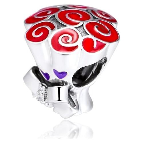 100% 925 Sterling Silver Charms Jewelry Red Celebration Bouquet Beads fits for Necklaces Bracelets Free Shipping