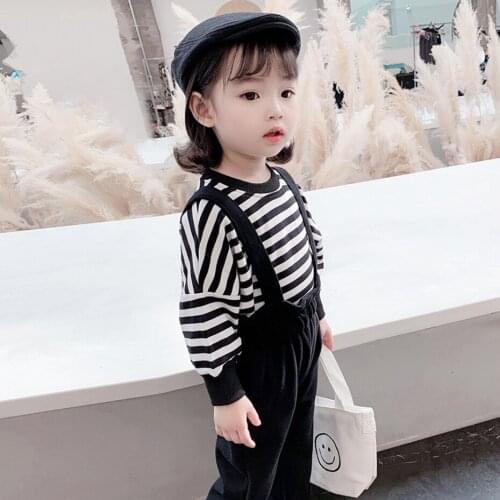 Kids Clothes Girls Striped Pattern Childrens Clothes For Girls Tshirt + Jumpsuit Costume For Girl Spring Autumn Childrens Clot