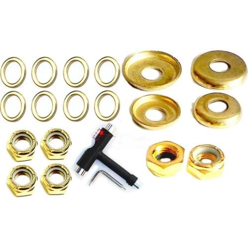 Skateboard Bridge Nail Double Side Nut Long Plate Gasket Beginner Center Pillar Nut T-shaped Tool Golden Set Skateboard Accessor