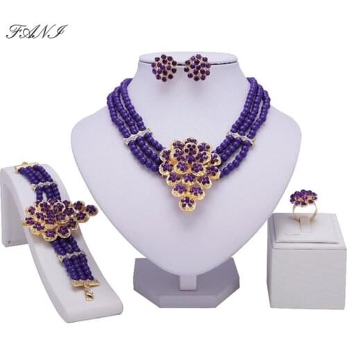 Fani Bridal Gift Nigerian Woman Wedding Jewelry set Brand Fashion African Beads Gold-color Jewelry Set Wholesale customer design