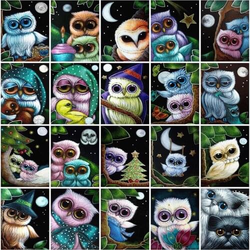 HUACAN 5D DIY Diamond Painting Cartoon Full Square/Round Diamond Embroidery Mosaic Animal Owl Rhinestones Handmade Gift