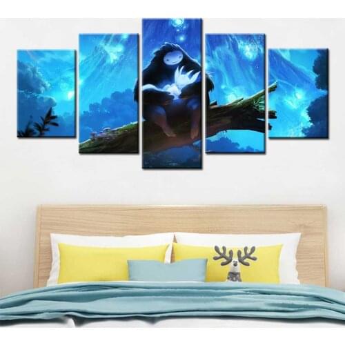 Ori and The Blind Forest Game Poster 5 Piece HD Fantasy Art Cartoon Wall Art Painting Modular Posters Printed Home Decor