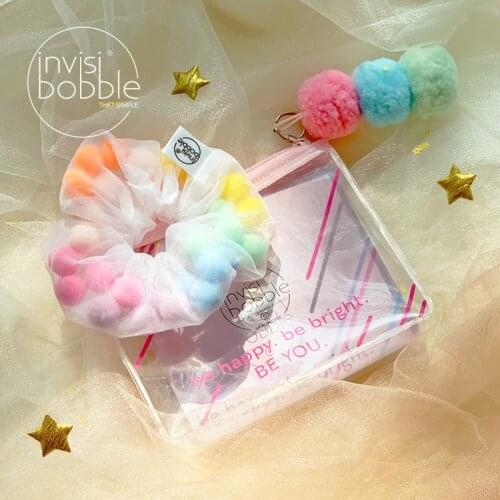 Invisibobble rainbow POM POM Sprunchie Spiral Hair Ring Stylish Bracelet Hair Accessories included fashion Make Up Bag girls