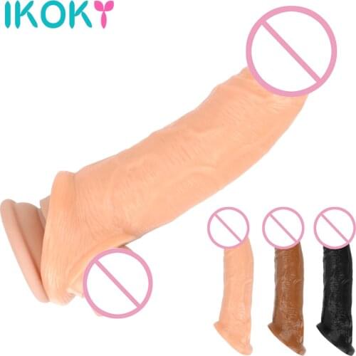 IKOKY Penis Sleeve Extender Realistic Reusable Penis Condom Sex Toys For Men Penis Extention Cock Enlarger Delay Ejaculation