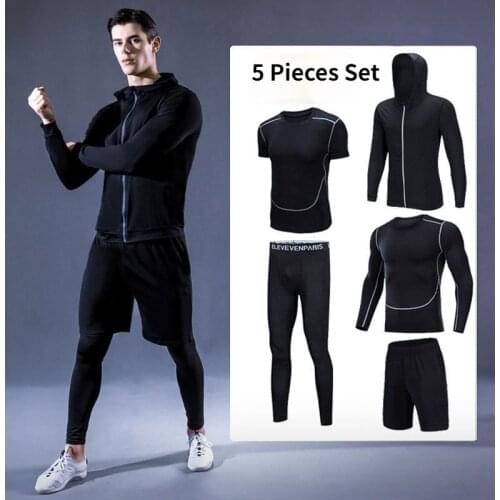 5 Pcs,3 Pcs,2 Pcs Men Outfit Set Track Suit for Men Workout Running Bodybuilding Legging Shorts Tshirt Hoodie Set