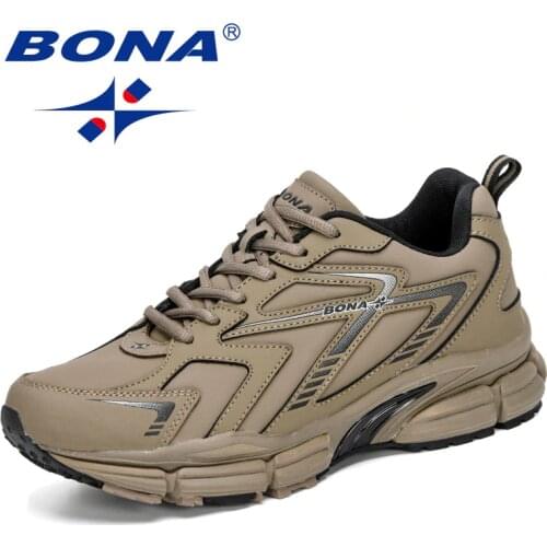 BONA 2020 New Designers Action Leather Running Shoes Men Sports Shoes Walking Athletic Trainers Footwear Man Jogging Shoes Comfy