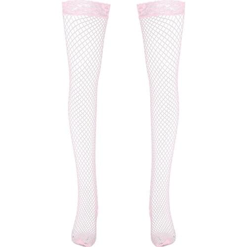 Mens Socks Summer See-through Fishnet Stockings Lace Trimming Man Sexy High Socks Hollow Out Mesh Hosiery Thigh-highs Socks
