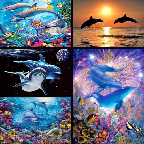Full Drill 5D DIY Diamond Painting Dolphins" Embroidery set Cross Stitch Mosaic Decor