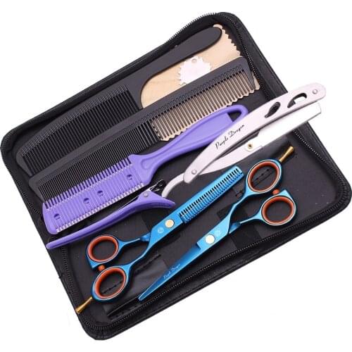 Blue Hair Cutting Thinning Kit Professional Hairdressing Scissors Set Barber Salon Razor Blade Comb 5.5 JP Stainless Steel Y1224