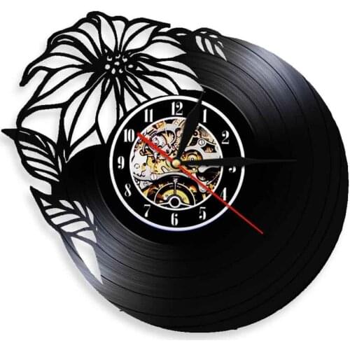 Beautiful Flower Artwork Wall Art Decor Clock Modern Design Floral Petals Vinyl Record Wall Clock Handmade Gift Idea For Her