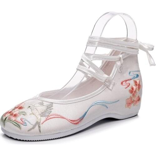 2021 New Women Flats Bird Flower Embroidered Shoes Female Hanfu Shoes Ethnic Old Beijing Cloth Ballet Shoes