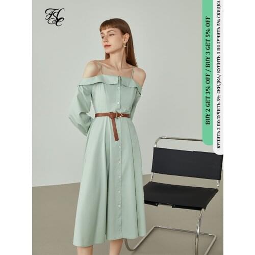 FANSILANEN 2021 Early Autumn New One-line Collar Off-the-shoulder Dress Womans Clothing Vintage Dress French Waist Skirt