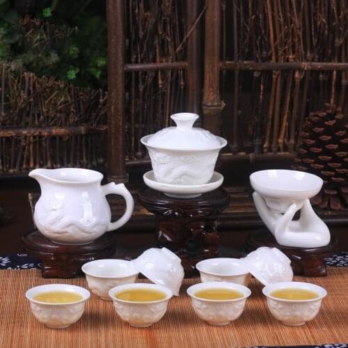 New style White porcelain Tea Set,Ceramic TeaSet,TeaCup,Chinese Kung Fu Tea Set, Drinkware Coffee Sets ,1 gaiwan 8 cups