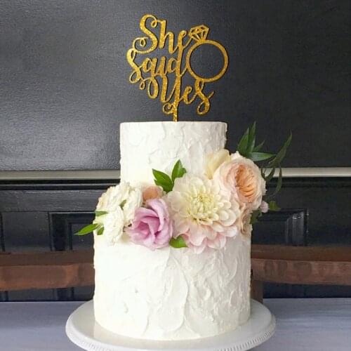 She said yes engaged Cake Topper Personalized Name Wedding Customized Names Cake Topper gold Acrylic Wedding Decoration