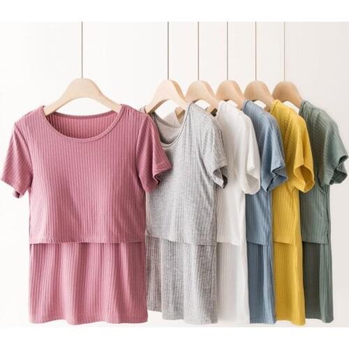 Maternity Pajamas Women Top T-shirt Rround Neck Solid Summer Fashion Maternity Sleepwear Plus Size 100% Cotton Pregnant Clothing