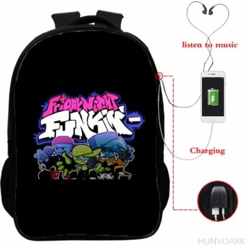 Friday Night Funkin Backpacks Boys Girls School Bags 16 Inch 3D Friday Night Funkin School Bagpack Teengaer Usb Charging Mochila