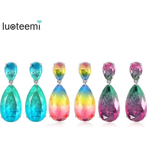 LUOTEEMI Exquisit Drop Earrings for Women Wedding Luxury Drop-shaped Color Treasure Three Colors Female Pendants Christmas Gift