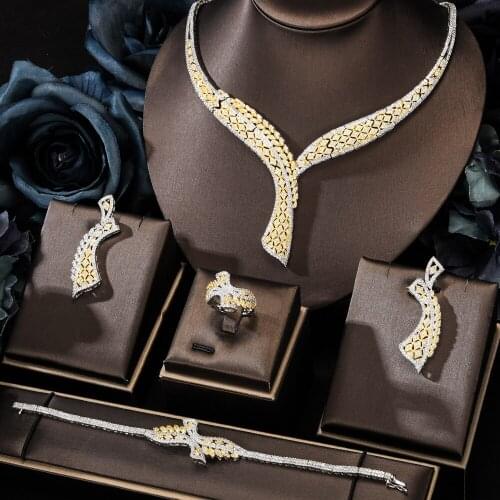 Luxury Trendy Flowers African Jewelry sets For Women Wedding Cubic Zircon CZ Indian Dubai Bridal Jewelry Set hawaiian jewelry