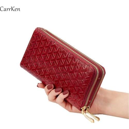 Luxury Brand Womens Wallet New Woven Pattern Double Zipper Female Coin Purse Patent Leather Fashion Long Wallets Carteras Mujer