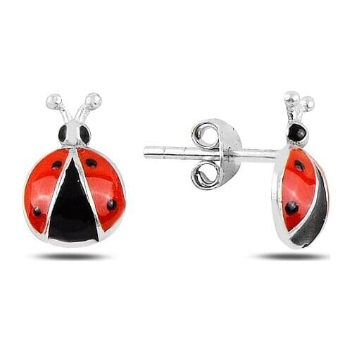 Silver 925 Sterling Ladybug Cabochons Earrings