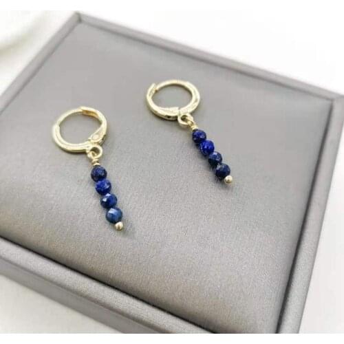 Danity Faceted Lapis Lazuli Bar Earrings Unique Simple Dangle Natural Stones 14K Gold Filled Elegant Gemstone Jewelry For Women