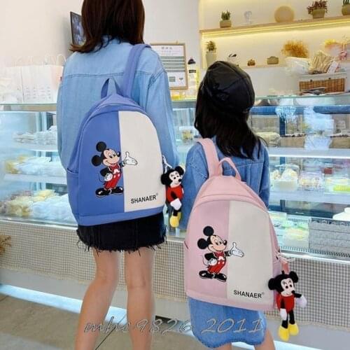 Girl School Bags Child Mickey Mouse Nylon Printing Backpack Kindergarten Student Cute Girls Childrens Schoolbag Waterproof Kids