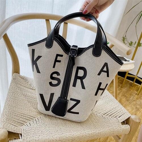 Letter Printed Canvas Handbag For Women Famous Brand Tote Bag 2021 Casual New Lady Designer Handbags And Purses Women Bucket Bag