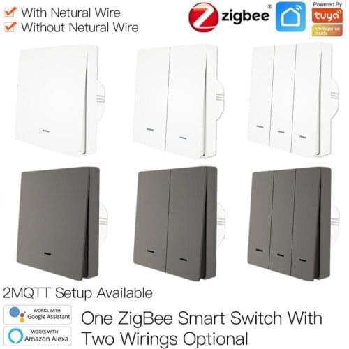 Tuya ZigBee Smart Light Switch With/without Neutral Wire No Capacitor Needed Smart Life 2/3 Way Works With Alexa Google 2mqtt