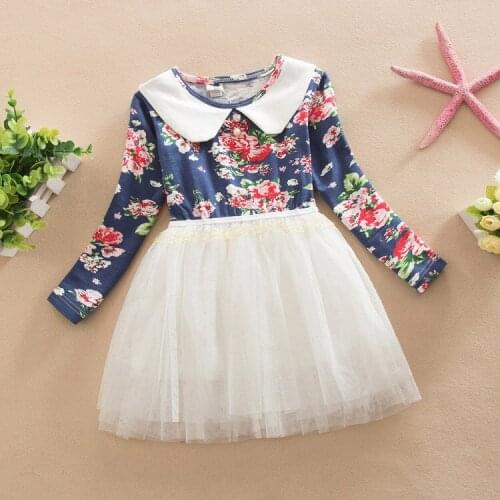 Spring Autumn Kids Dresses For Girls Princess Flower Printed Long Sleeve Children Tutu Dress Party Dress