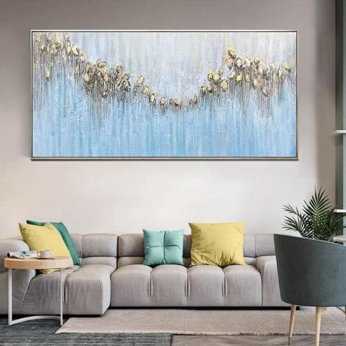 Wavy Lines Design Oil Painting on Canvas Handmade Modern Wall Art Canvas Abstract Pictures Paintings for Living Room No Framed