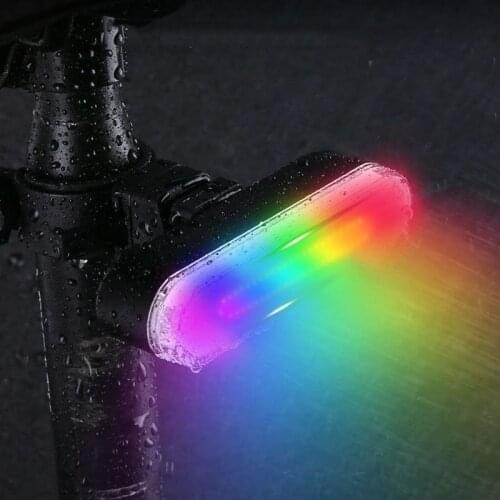 Bike LED Taillight Rearlight Warning Light USB Rechargeable Tail Lamp Rainbow Color Charging Bike Bicycle Lights Night Cycling