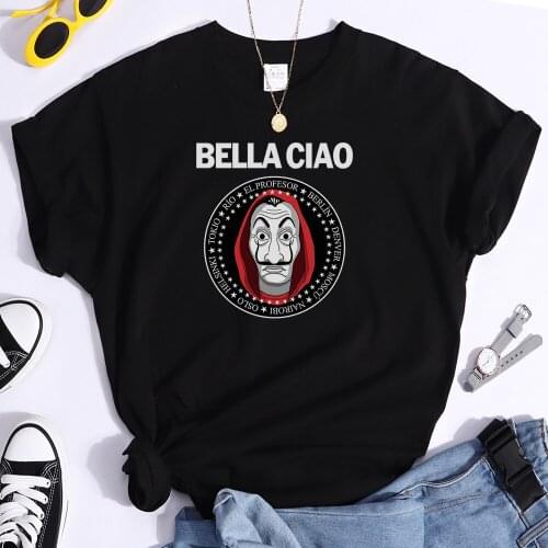 Bella Ciao Banknote House Prints womens T Shirts Punk Breathable Tops Fashion Tshirt Street Tee Summer Vogue womens T-shirt