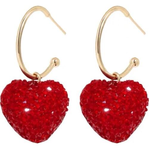 Luxury Statement Earrings For Women Boho Shinning Red Rhinestone Heart Drop Earrings Bridal Party Jewelry Valentines Day Gift