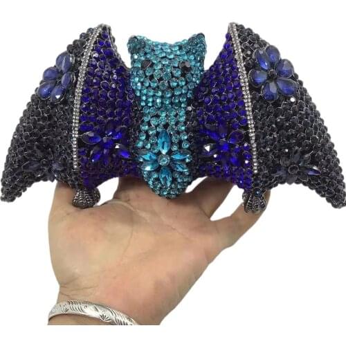 Female Rhinestone Bat Animal Evening Bags Women’s Wedding Bridal Party Handbags Clutches Bags New Lady Clutch Purse Red Blue