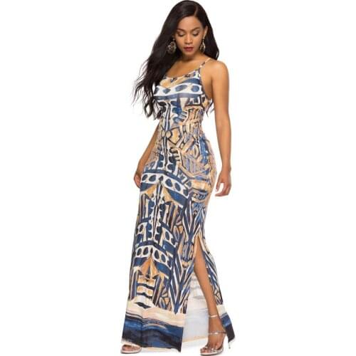 Sexy Lady Print Slit Long Dress Fashion Backless Print Dress 2021 Spring Summer Women Clothes Female Slim Sexy Halter Dresses