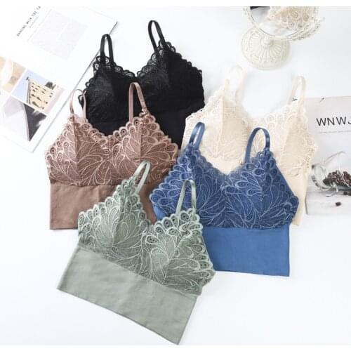 Womens Cotton Underwear Tube Tops Sexy Lace Bra Fashion Push Up Seamless Underwear Female V-Neck Sports Tank Up Sexy Lingerie