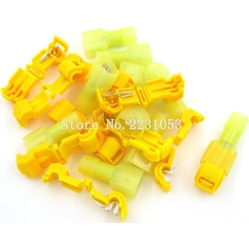 10sets Yellow T Type Quick Splice Crimp Terminal Wire Convenient Connector For 4mm Line Wire Set