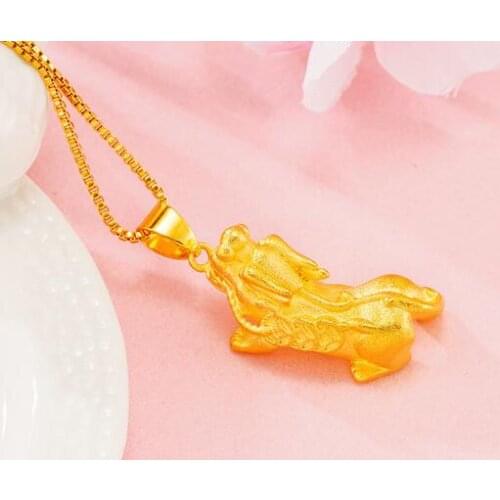 PURE 24K YELLOW GOLD PENDANT WOMENS MEN YUANBAO WITH CHOOK PENDANT 2.56G