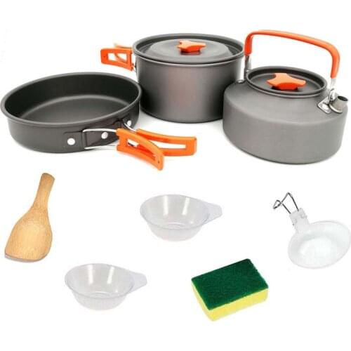 8pcs/Set Portable Cookware Sets Bowl Pot Spoon for Outdoor Camping Hiking Backpacking Travel Tableware Picnic Accessories