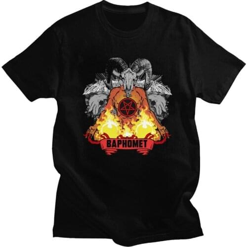 Baphomet Occult Devil Satan T Shirt Men Short Sleeve Cotton T-shirt Graphic Demon Satanic Pentagram Goat Tee Top Harajuku Tshirt