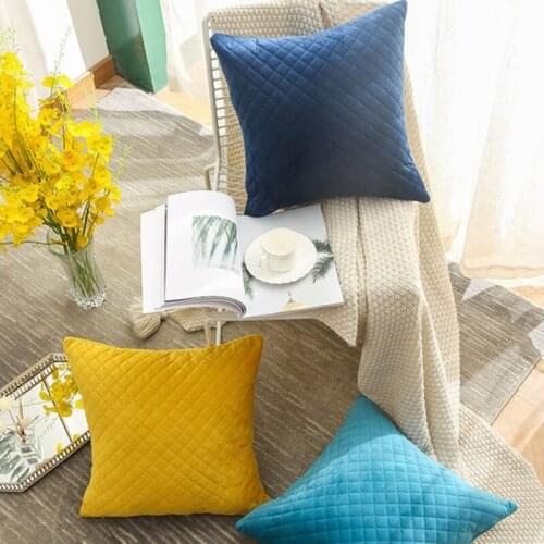 Velvet Rhombic Lattice Pillowscase Solid Color Square Cushion Cover Nordic Style Simple Decorative Bedside Throw Pillow Cover