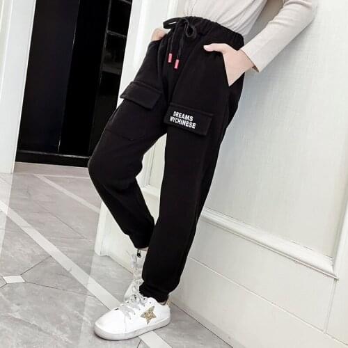 Girls Harlan Pants Children Winter Woolen Warm School Pants with Pocket Autumn Teenager Kids Elastic Waist Long Sports Trousers