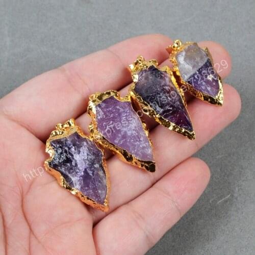 BOROSA Gold Color Arrowhead Raw Amethysts Pendant Beads g0697