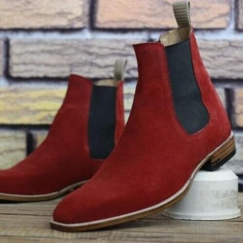 Autumn Men British Business Dress Shoes Red Faux Suede Lace Up Desert Boots Youth Fashion Retro Chelsea Ankle Boots Hot 8KH418